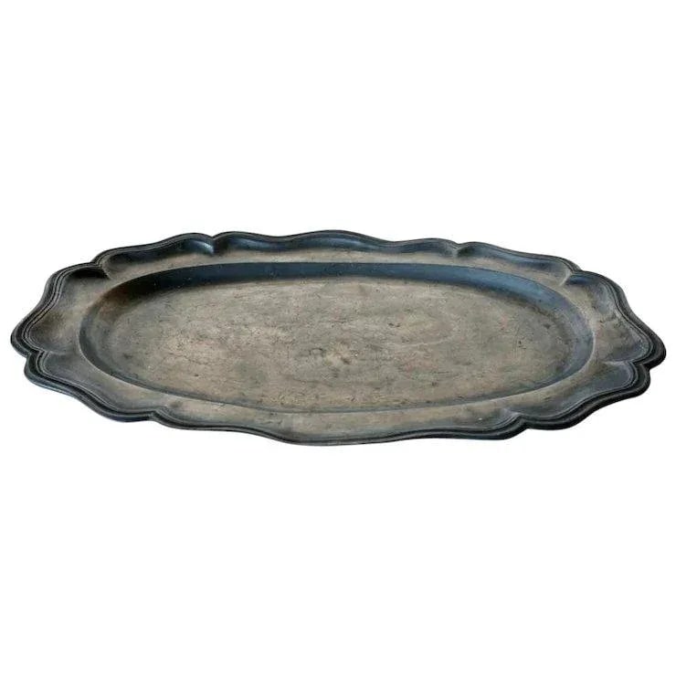 Large French Pewter Reeded Oval Fish Platter - 6