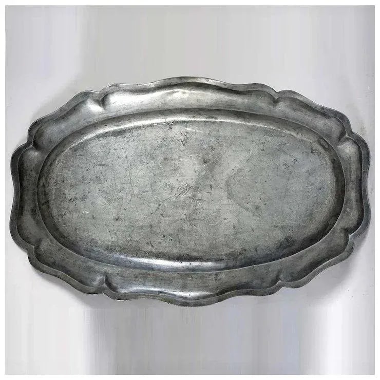 Large French Pewter Reeded Oval Fish Platter - 9