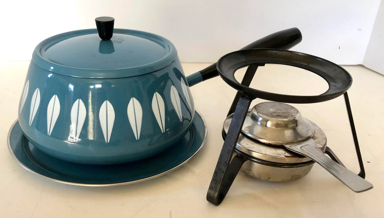 MCM Cathrineholm Norway Blue Lotus Fondue Enamelware Pot - 4
