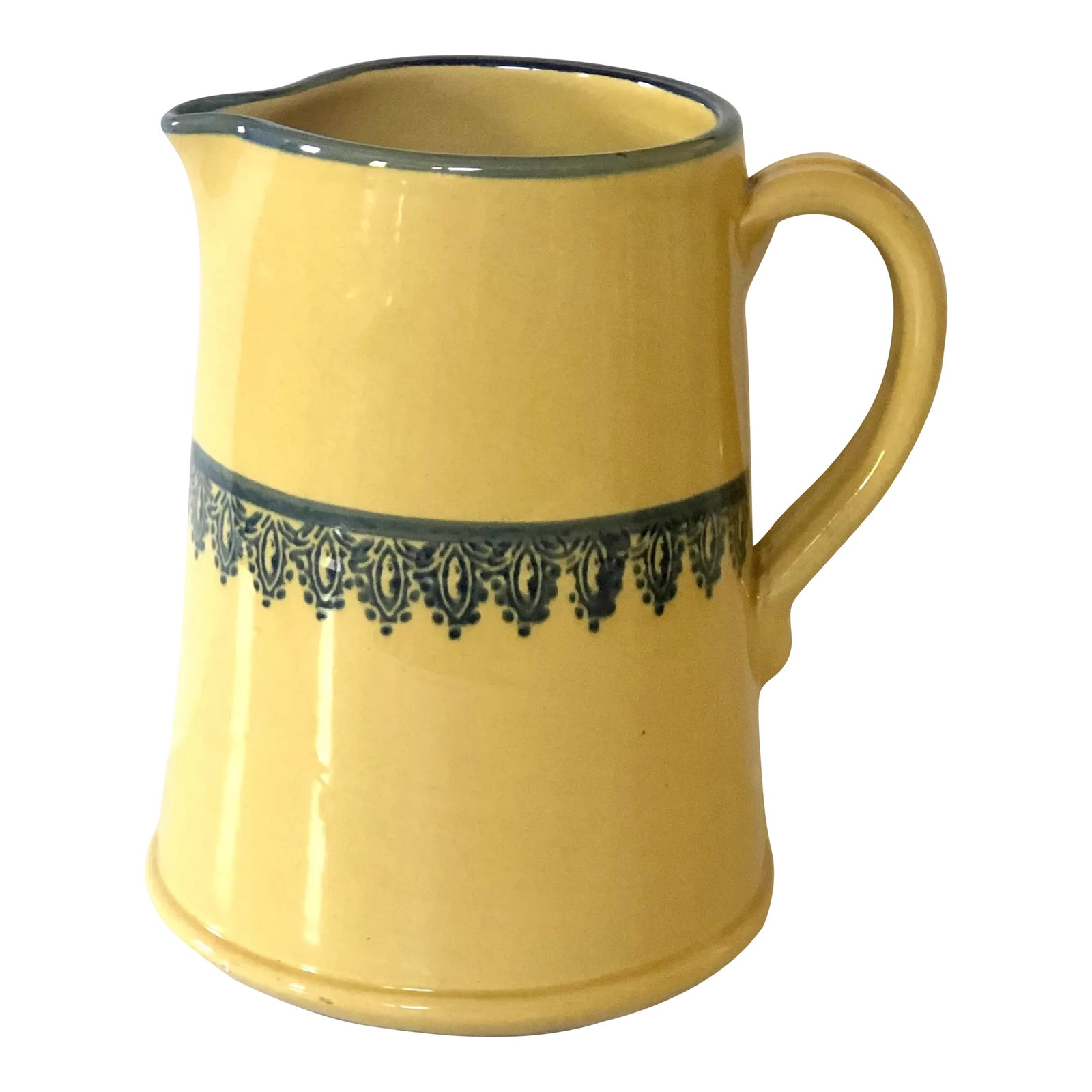 Amalfi Collection Large Italian Pitcher: This large ceramic pitcher from the Amalfi coast in Italy is hand thrown pottery and glazed in the warm yellow of the Italian sun or creamy mustard in the sauce on your table. Banded around the