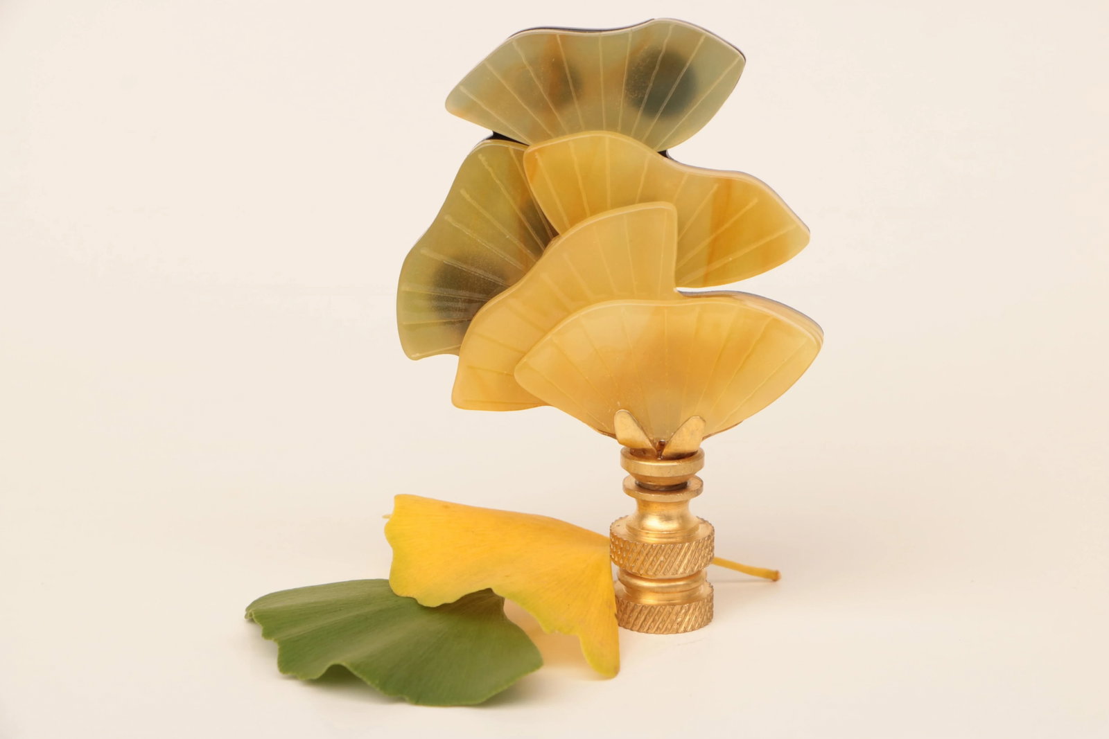 Ginkgo Leaf Lamp Finials on Brass Hardware - a Pair - 6