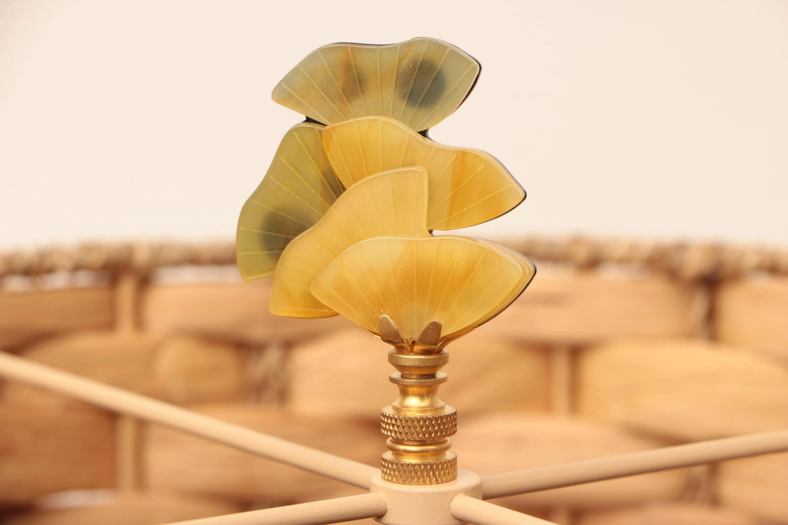 Ginkgo Leaf Lamp Finials on Brass Hardware - a Pair - 7