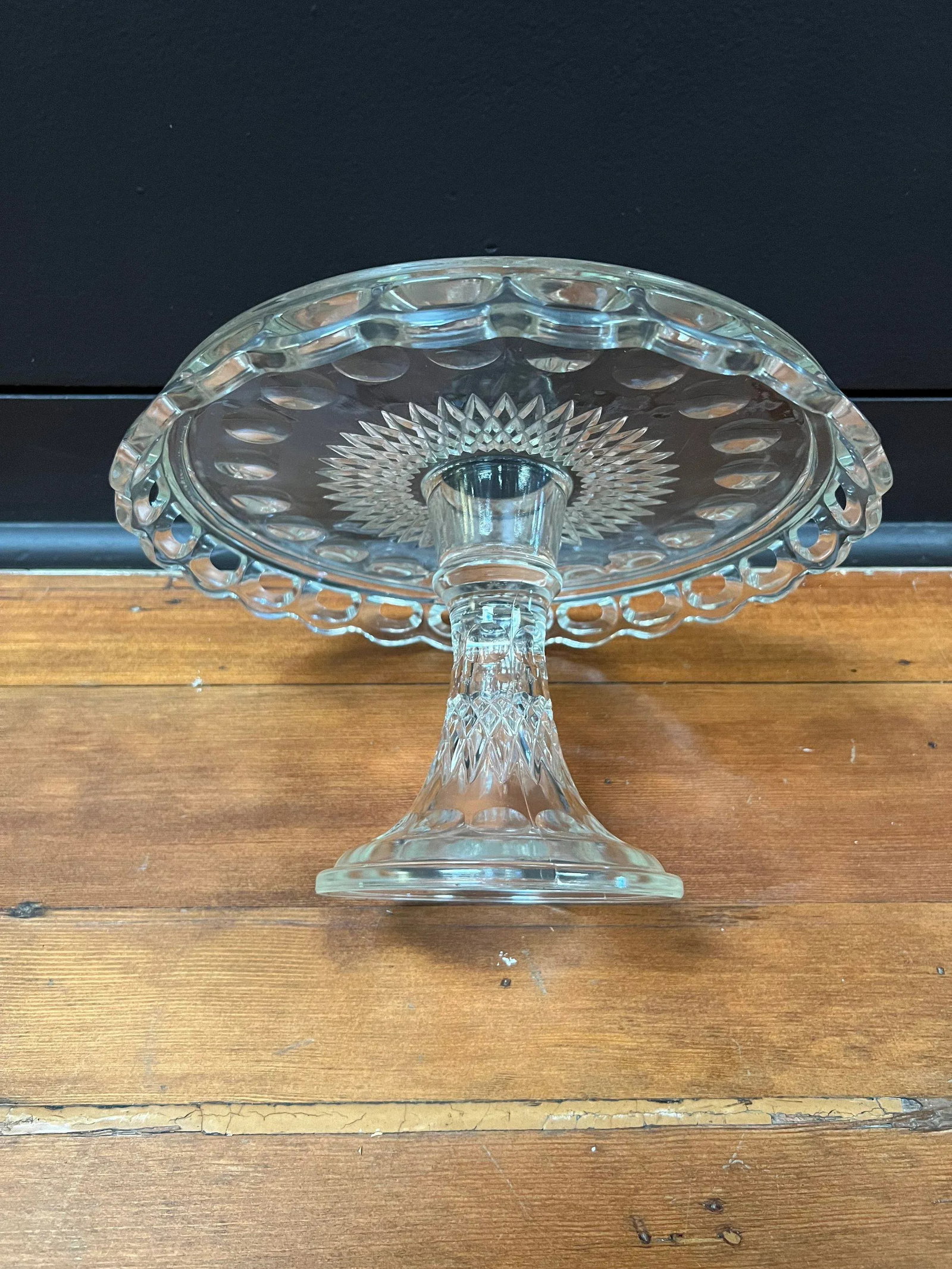 Antique Crochet Glass Cake Stand - 2