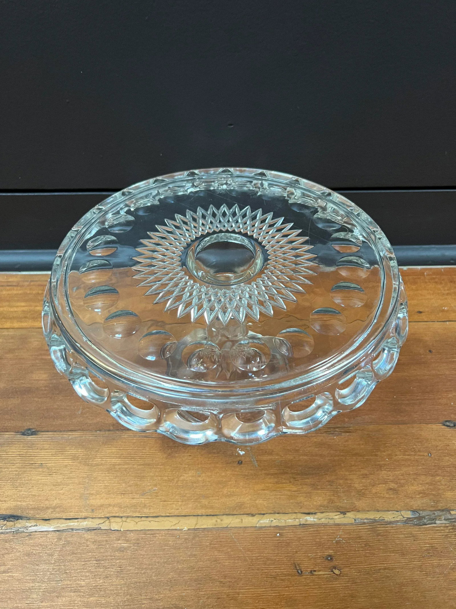 Antique Crochet Glass Cake Stand - 3