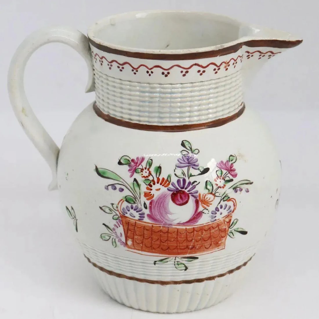 English Georgian Creamware Flower Basket Cream Pitcher - 2