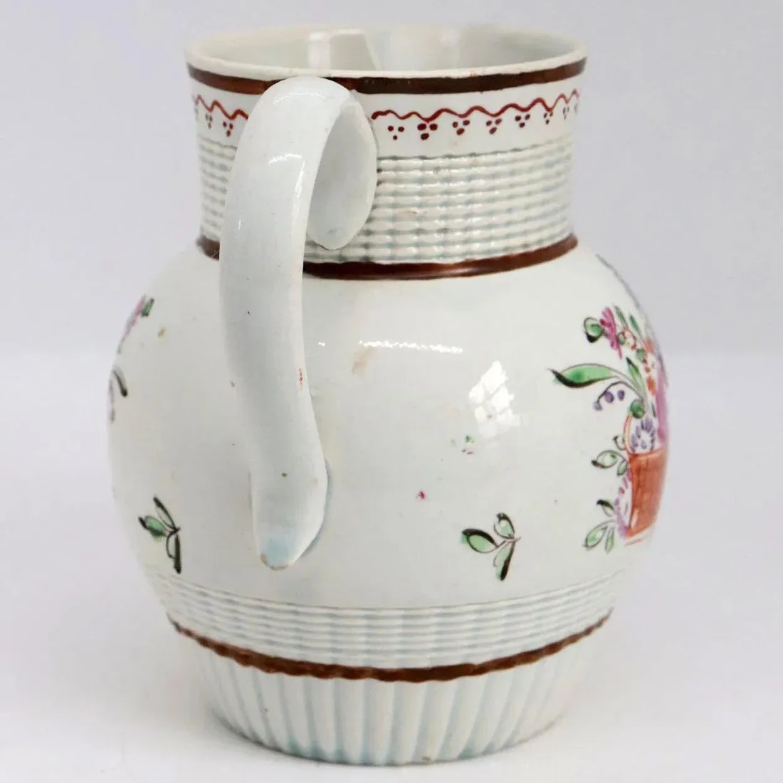 English Georgian Creamware Flower Basket Cream Pitcher - 3