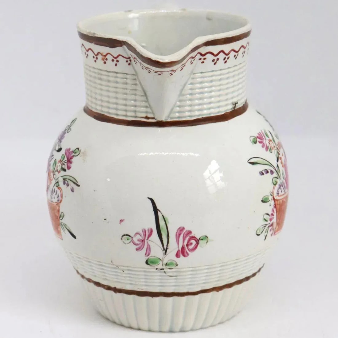 English Georgian Creamware Flower Basket Cream Pitcher - 4