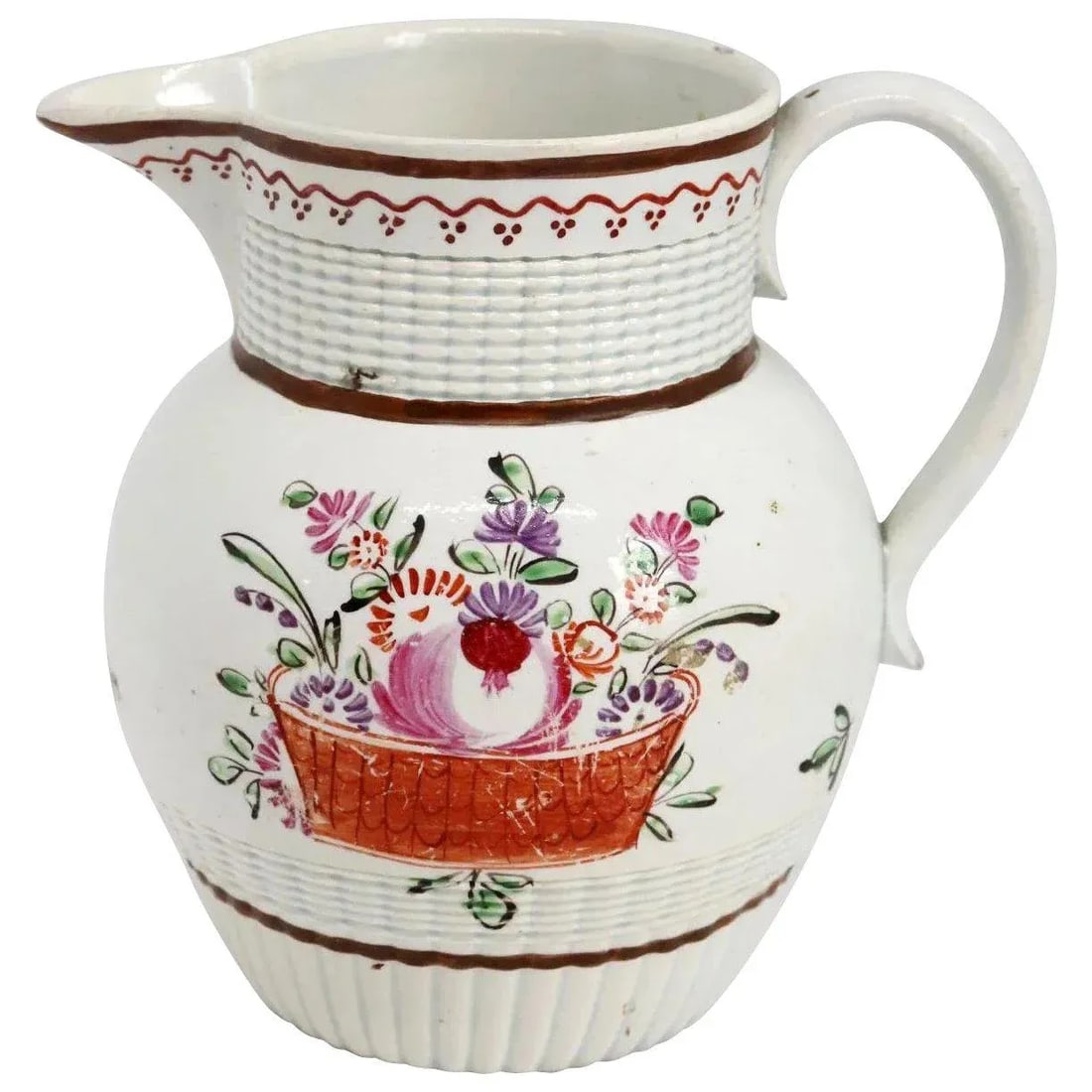 English Georgian Creamware Flower Basket Cream Pitcher - 6