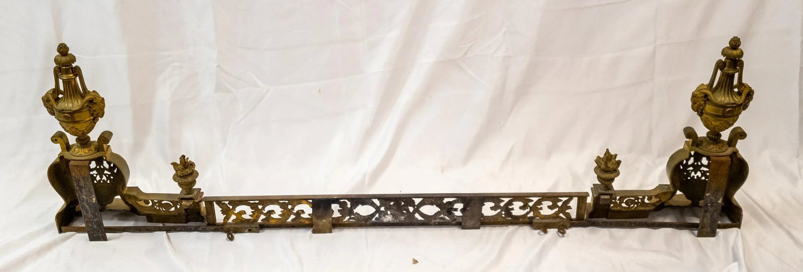 19th Century French Ormolu Gilt Bronze Fireplace Chenets and Fender - 11