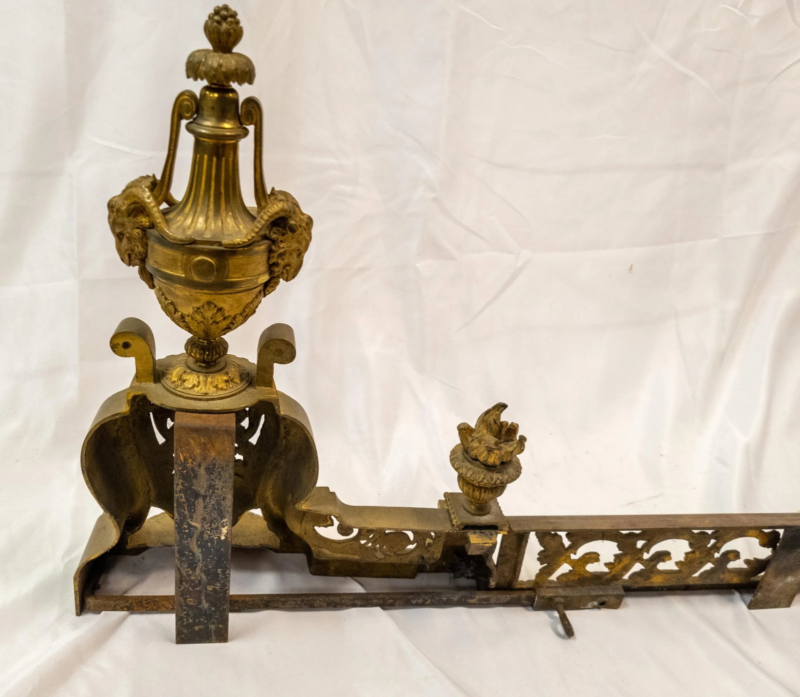 19th Century French Ormolu Gilt Bronze Fireplace Chenets and Fender - 12