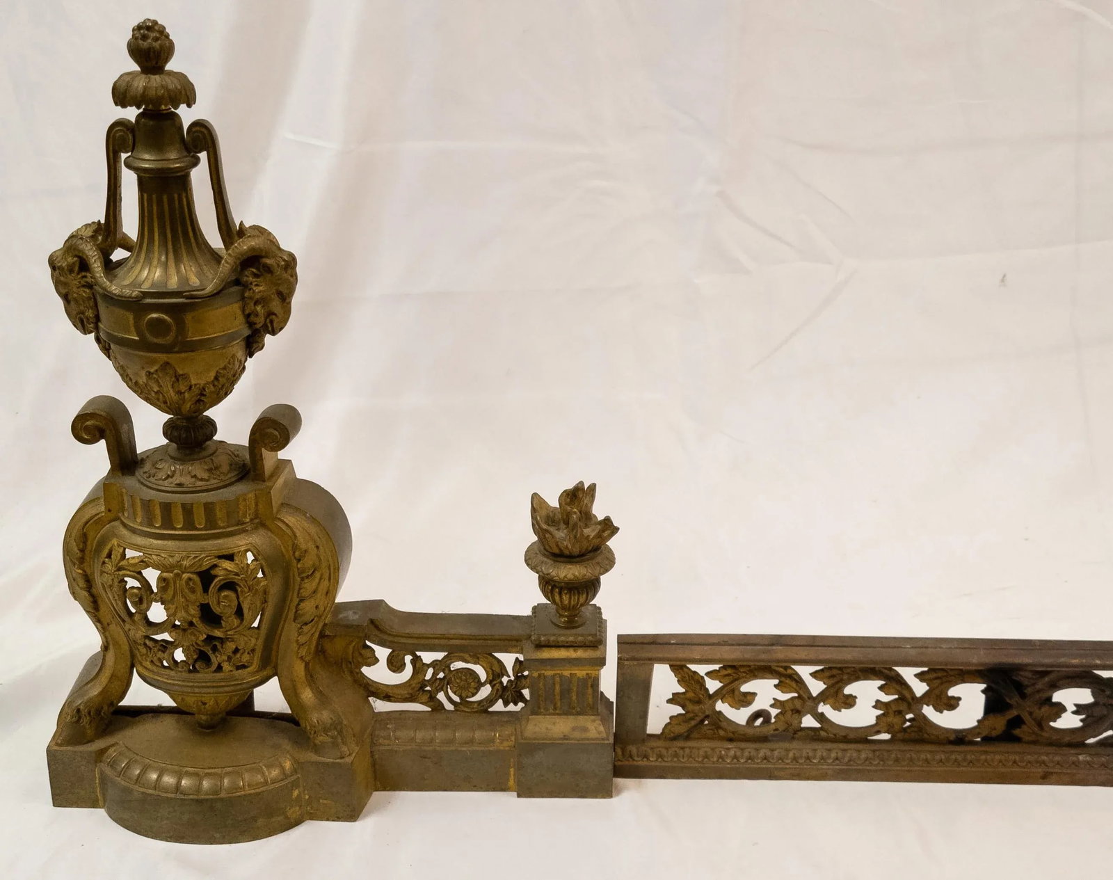 19th Century French Ormolu Gilt Bronze Fireplace Chenets and Fender - 2