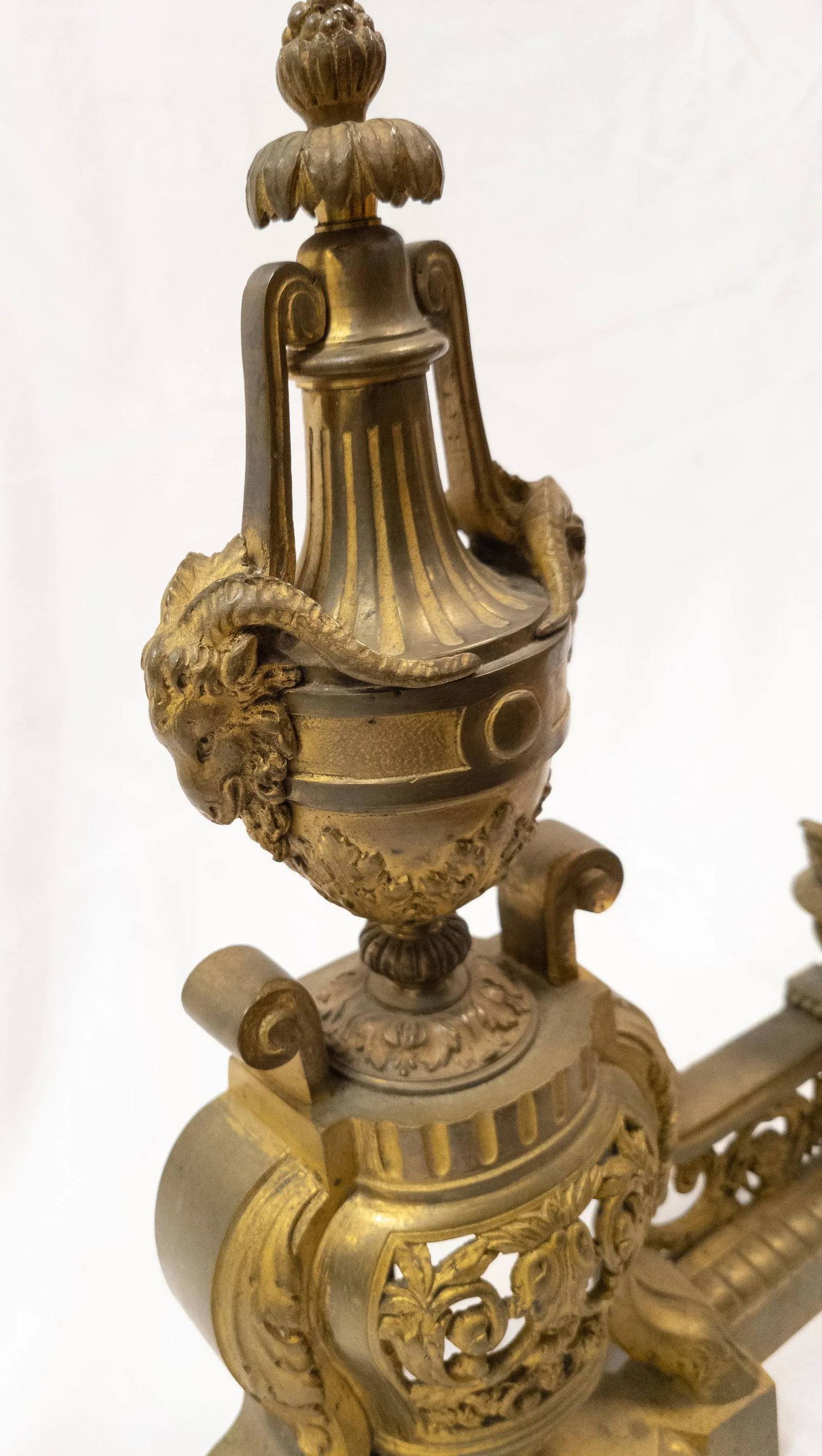 19th Century French Ormolu Gilt Bronze Fireplace Chenets and Fender - 3