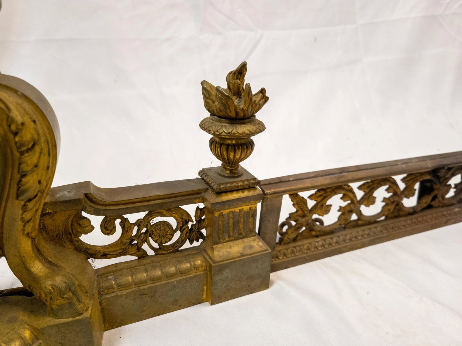 19th Century French Ormolu Gilt Bronze Fireplace Chenets and Fender - 5