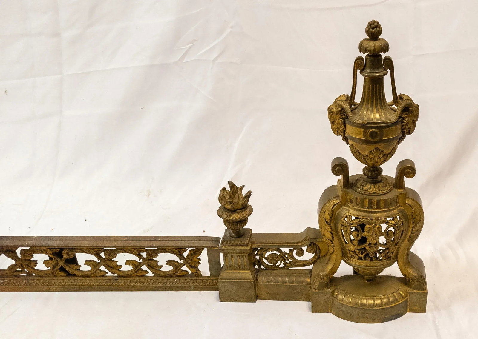 19th Century French Ormolu Gilt Bronze Fireplace Chenets and Fender - 7