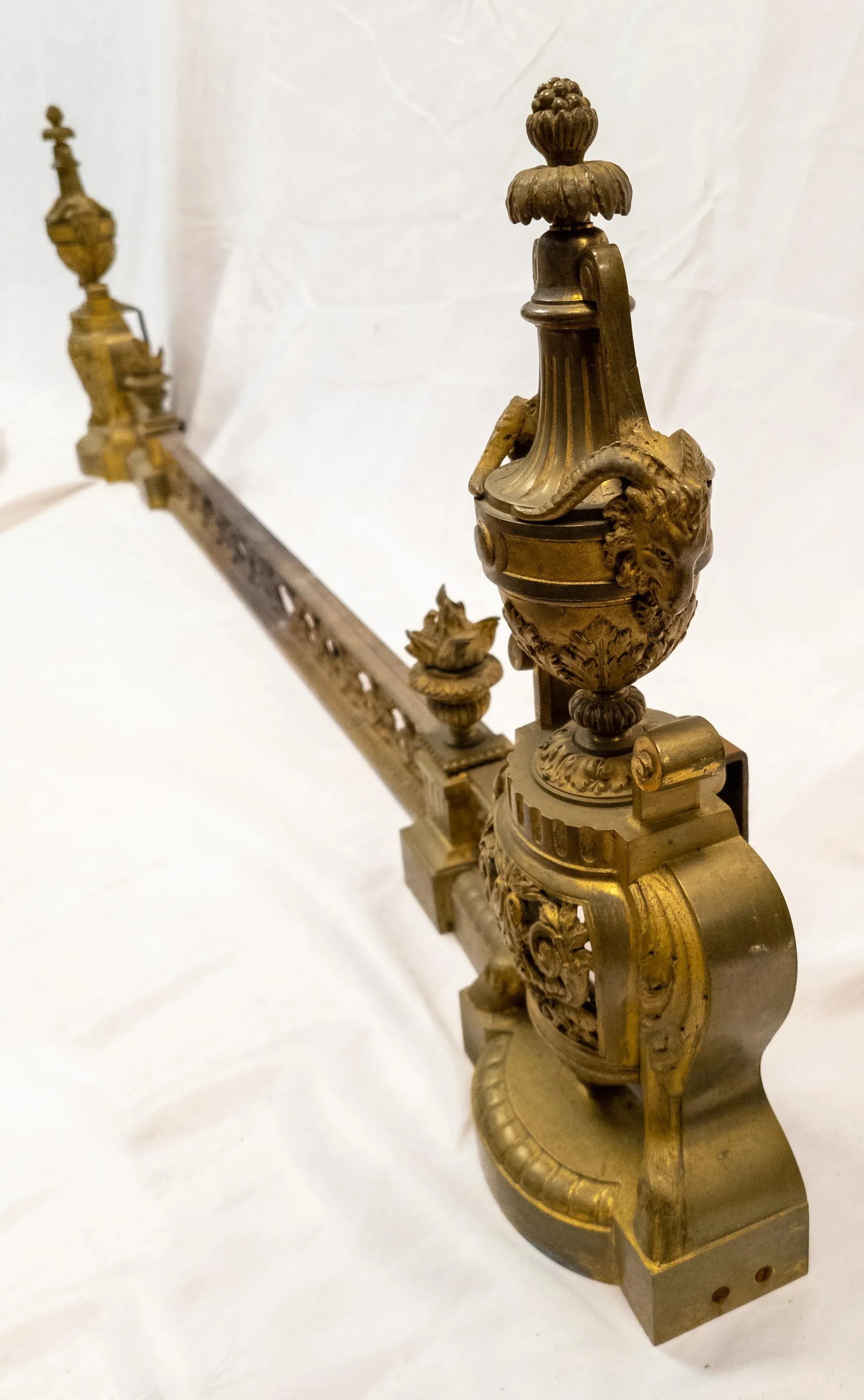 19th Century French Ormolu Gilt Bronze Fireplace Chenets and Fender - 8