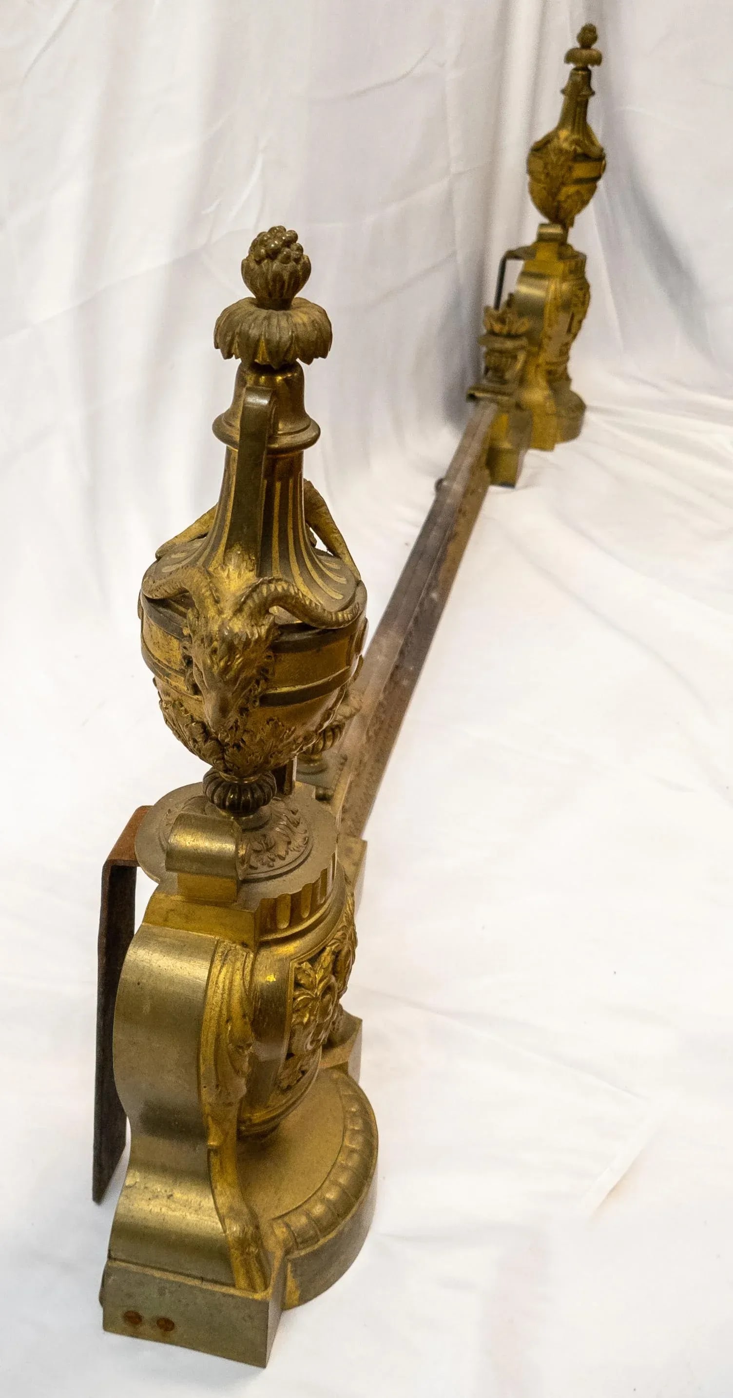 19th Century French Ormolu Gilt Bronze Fireplace Chenets and Fender - 9