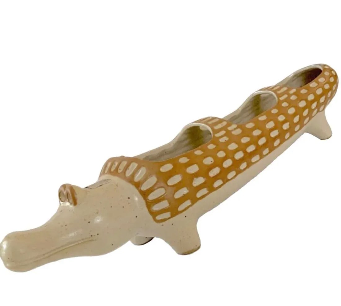 Vintage 1970s David Stewart Lion Alligator Valley Stoneware Crocodile Incised Planter - 2