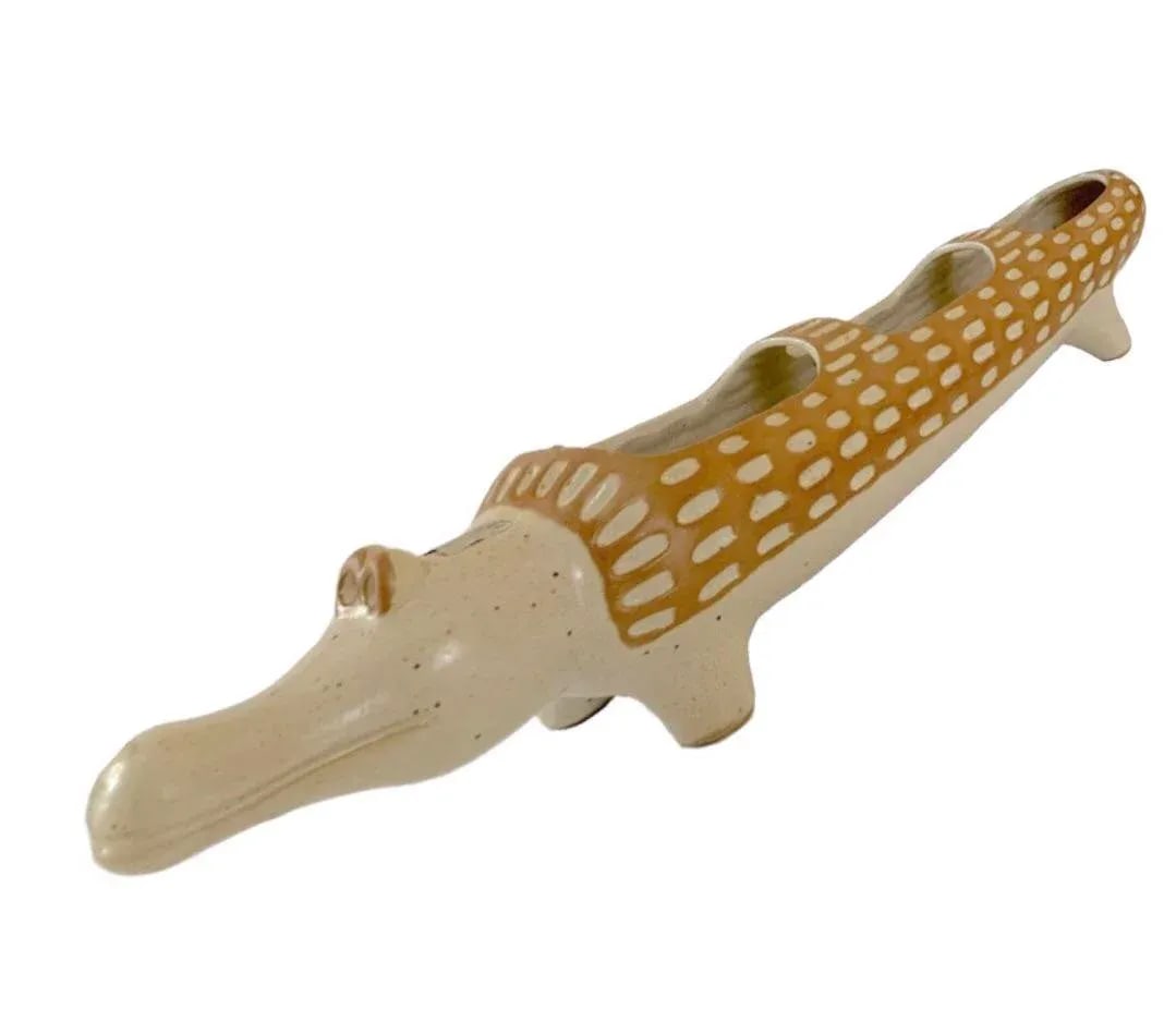 Vintage 1970s David Stewart Lion Alligator Valley Stoneware Crocodile Incised Planter - 3
