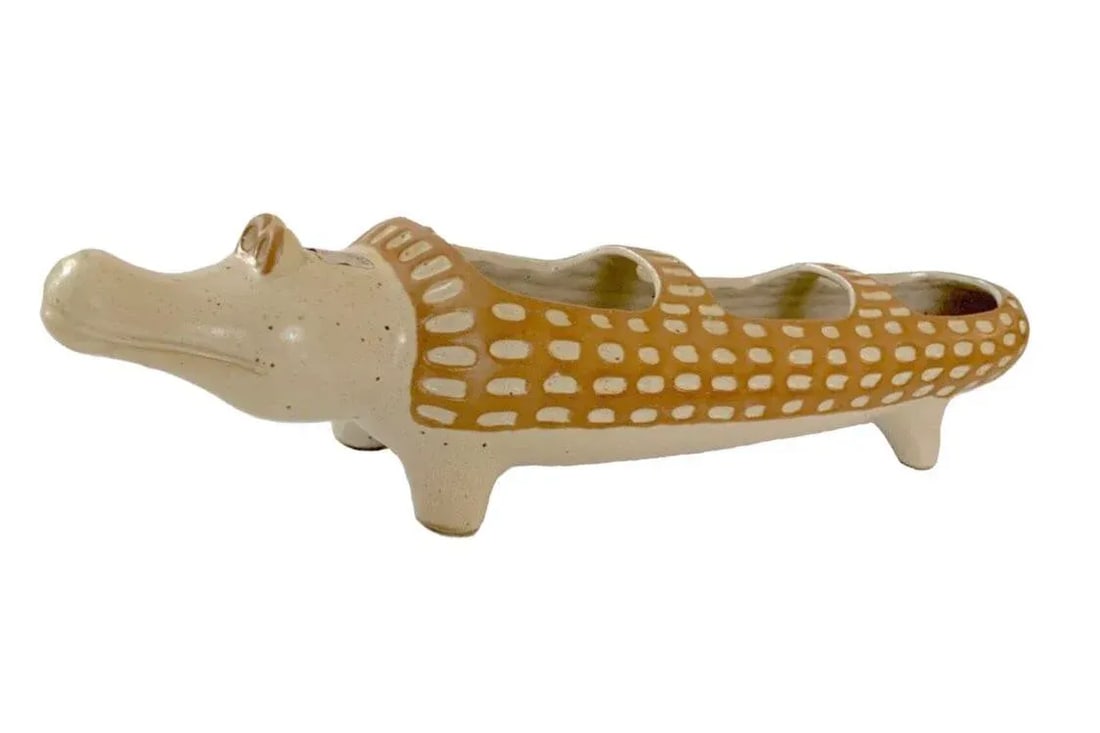 Vintage 1970s David Stewart Lion Alligator Valley Stoneware Crocodile Incised Planter - 6