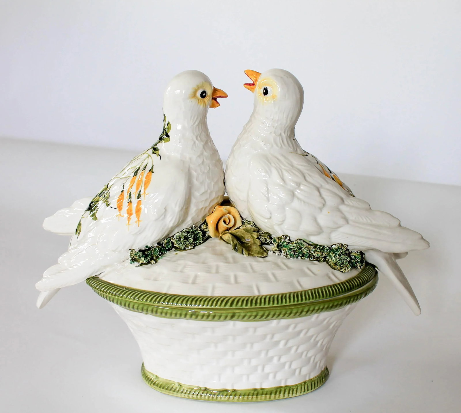 Hand Painted Italian Ceramic Lidded Container With Morning Doves - 5