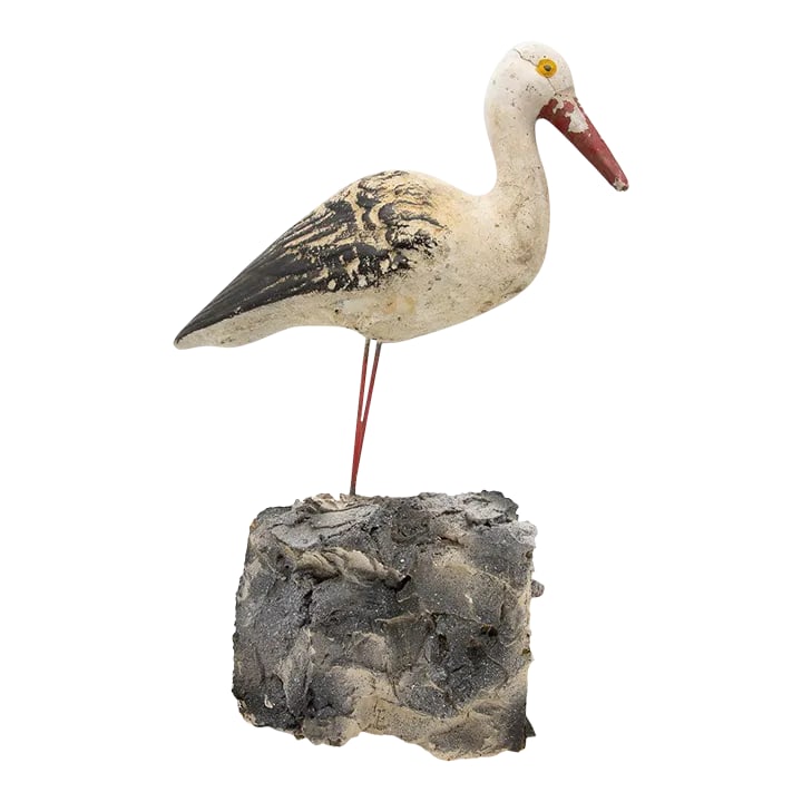 Garden Ornament Cast Stone Seagull on Wood Base: 20th Century garden ornament of a cast stone seagull on a wood base. The seagull retains much of its original paint. Condition: Alterations: Original Condition Unaltered Imperfections: Some