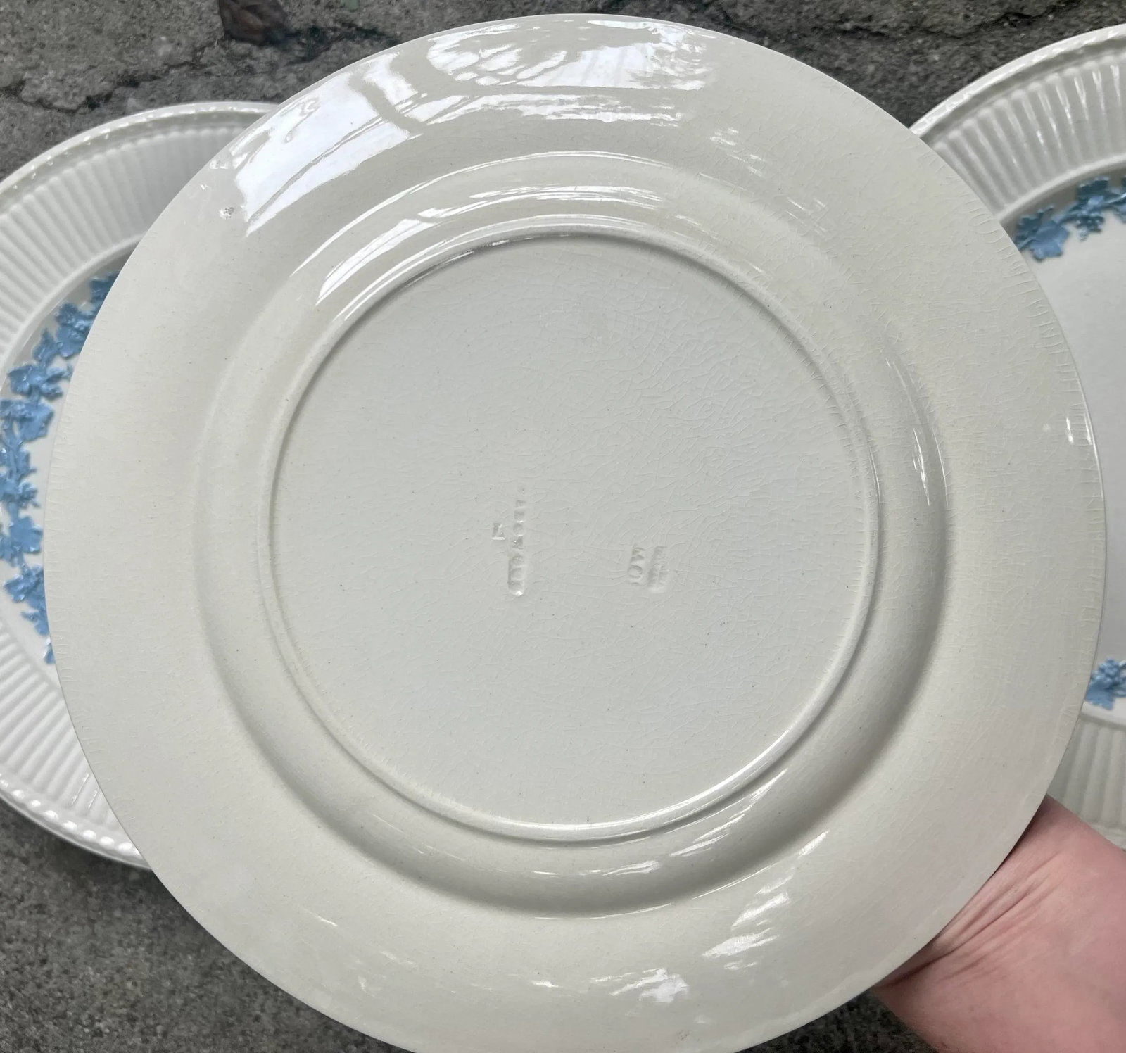 Antique Wedgwood Queensware "Edme" Plates in Light Blue Blue and Cream- Set of 5 - 4
