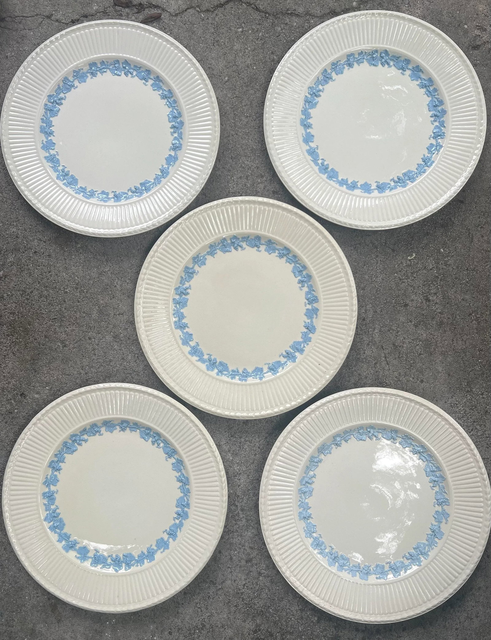 Antique Wedgwood Queensware "Edme" Plates in Light Blue Blue and Cream- Set of 5 - 5