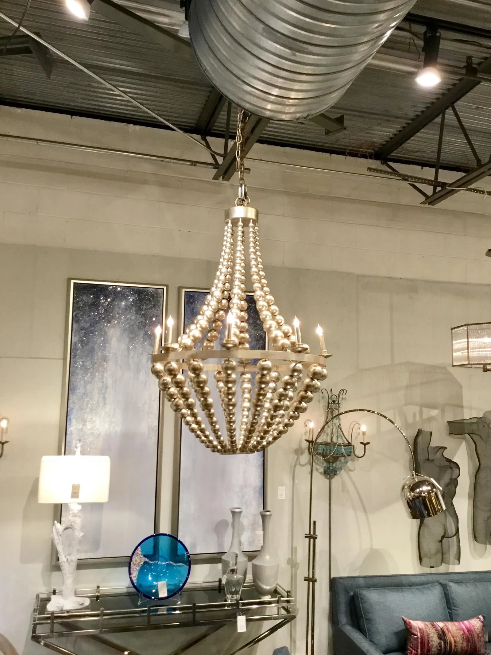 Currey & Co. Modern Silver Wood Bead Silvermore Chandelier - 2
