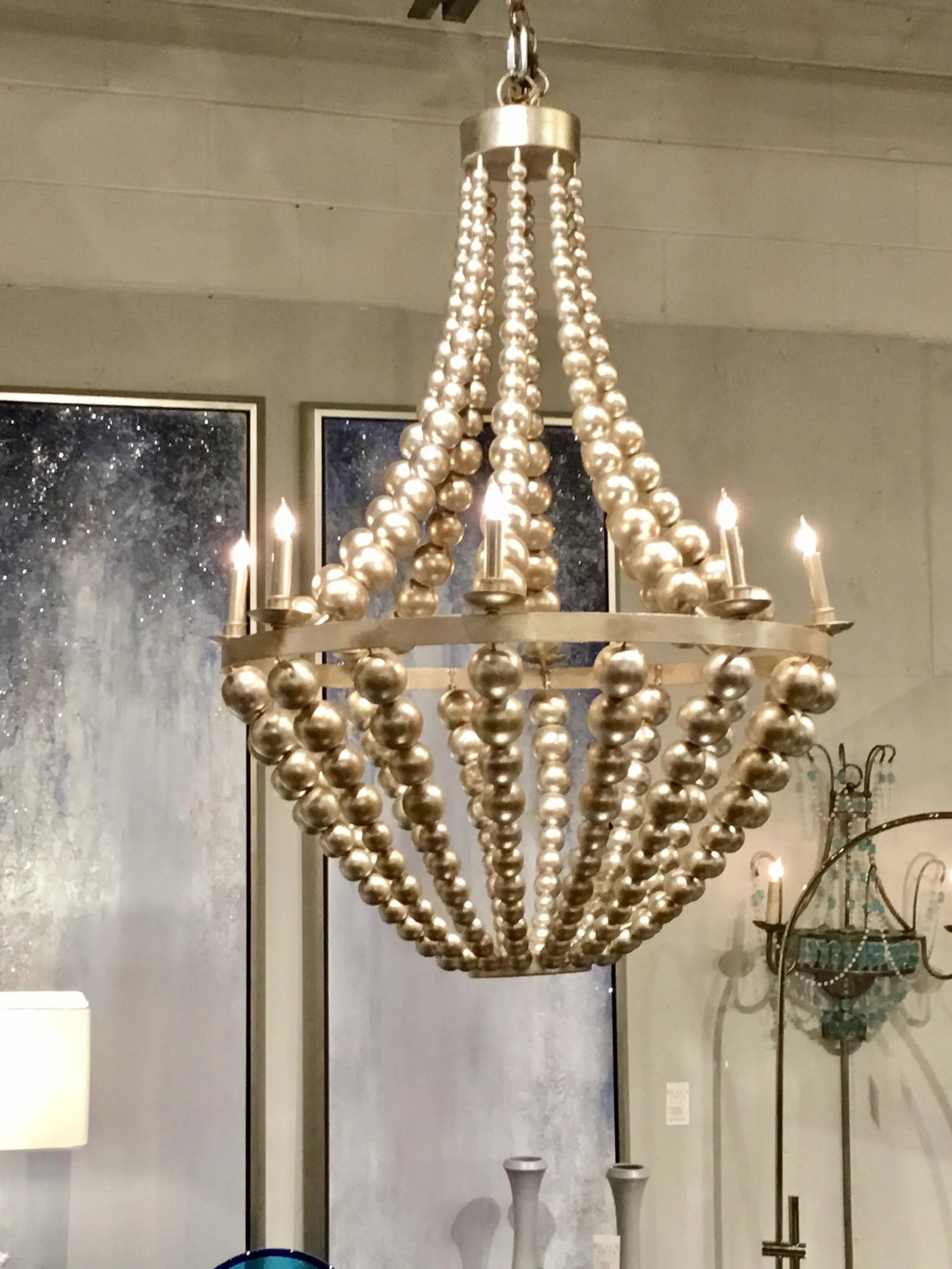 Currey & Co. Modern Silver Wood Bead Silvermore Chandelier - 3