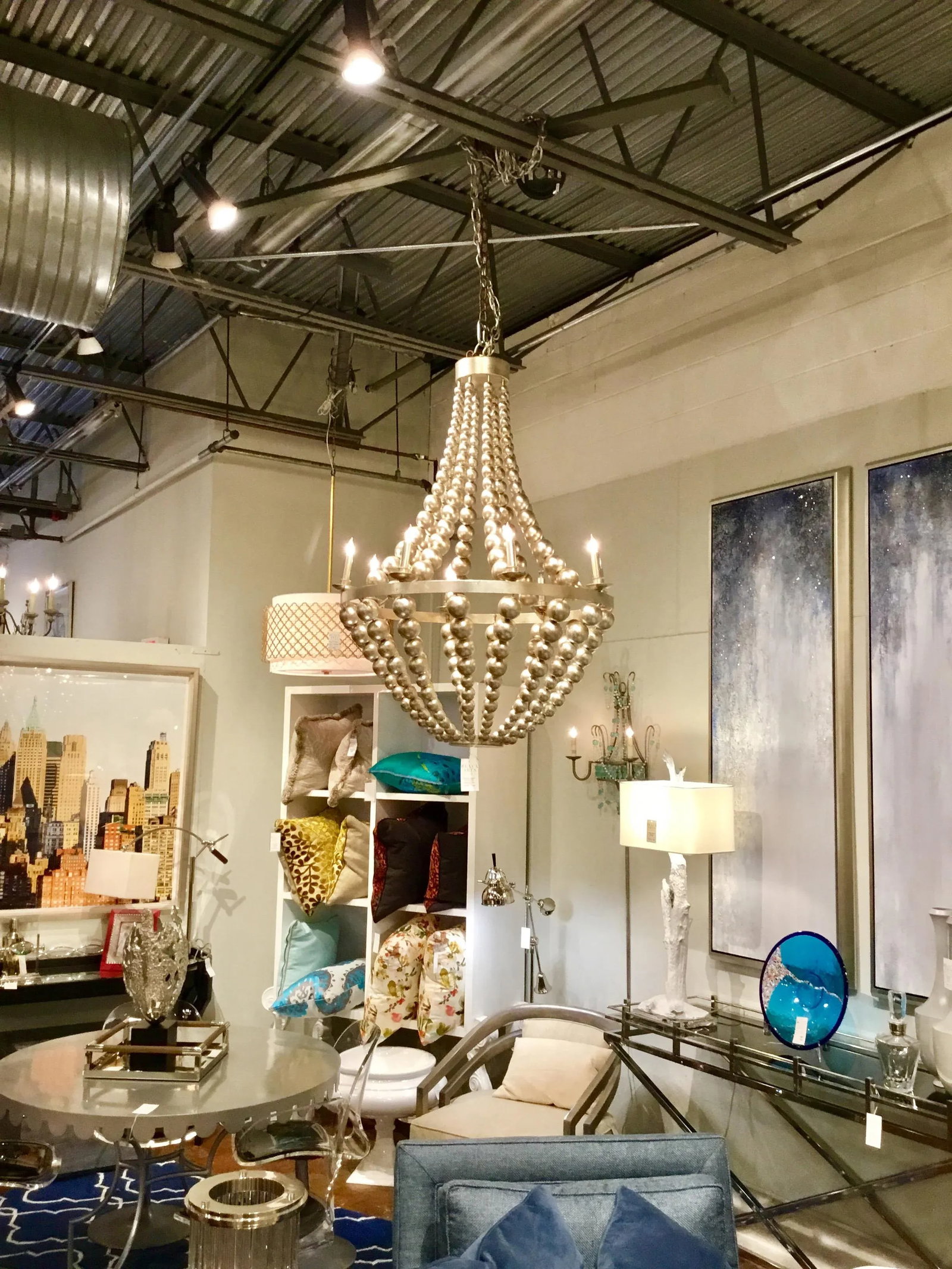 Currey & Co. Modern Silver Wood Bead Silvermore Chandelier - 5