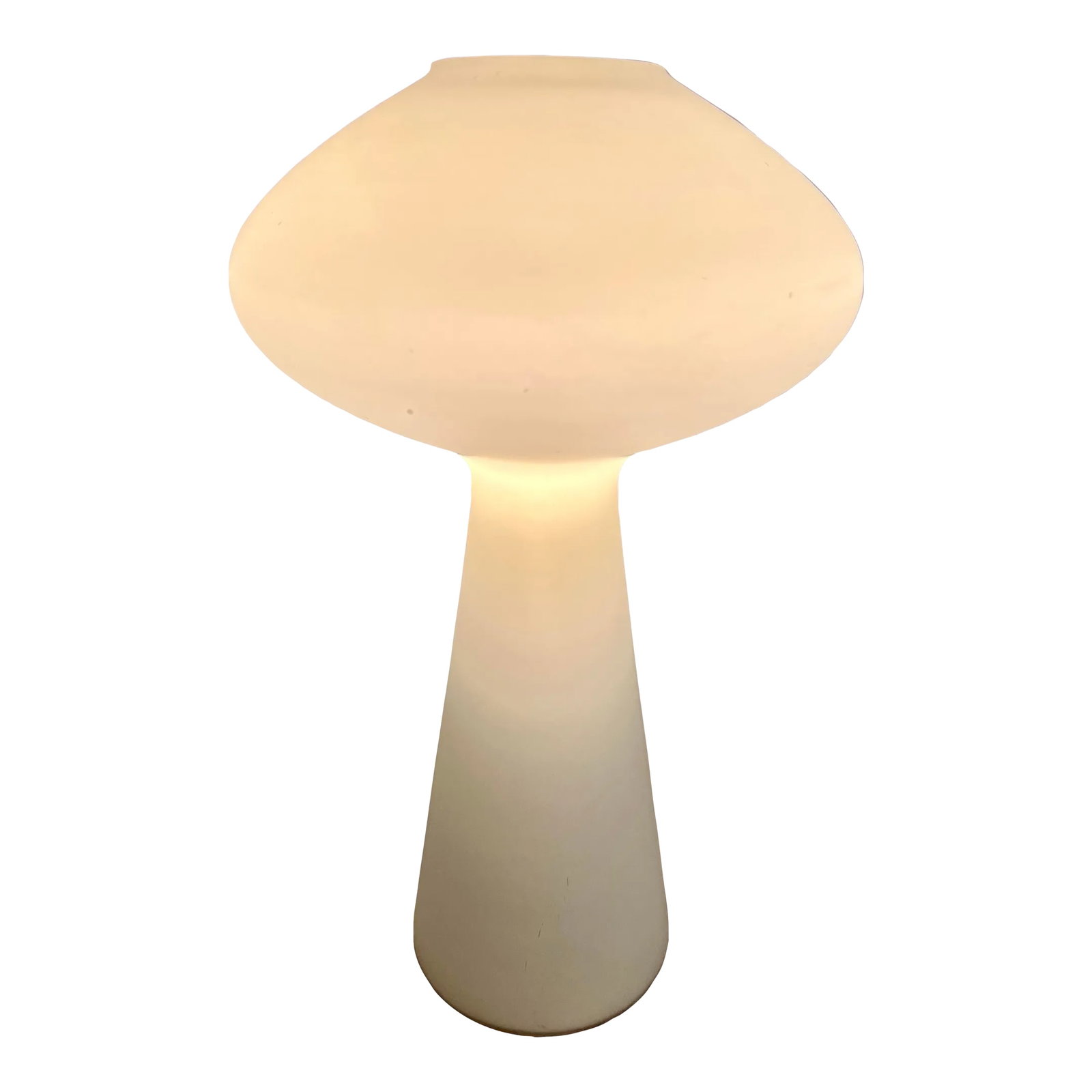 Mid 20th Century Danish Modern White Opaque Tall Model Glass Mushroom Lamp by Lisa Johansson-Pape: Danish modern white opaque glass mushroom lamp by Lisa Johansson-Pape Denmark, Circa 1960s Of typical form, a fine example of Danish modern design. Overall measurements: 17.5" high with a 10"