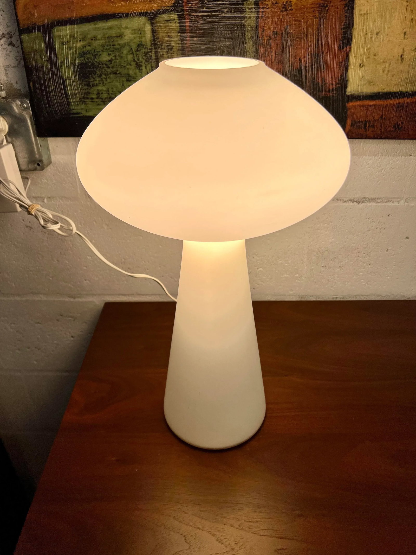 Mid 20th Century Danish Modern White Opaque Tall Model Glass Mushroom Lamp by Lisa Johansson-Pape - 6
