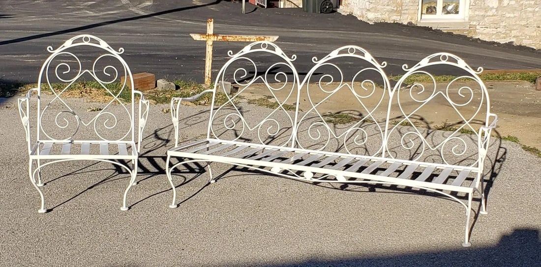 Meadowcraft Style Vintage Outdoor Wrought Iron Sofa and Chair - 2