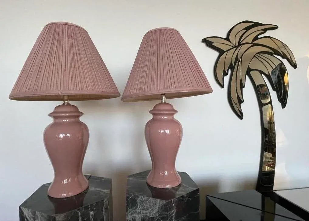 1980s Postmodern Mauve Pink Table Lamps - a Pair - 7