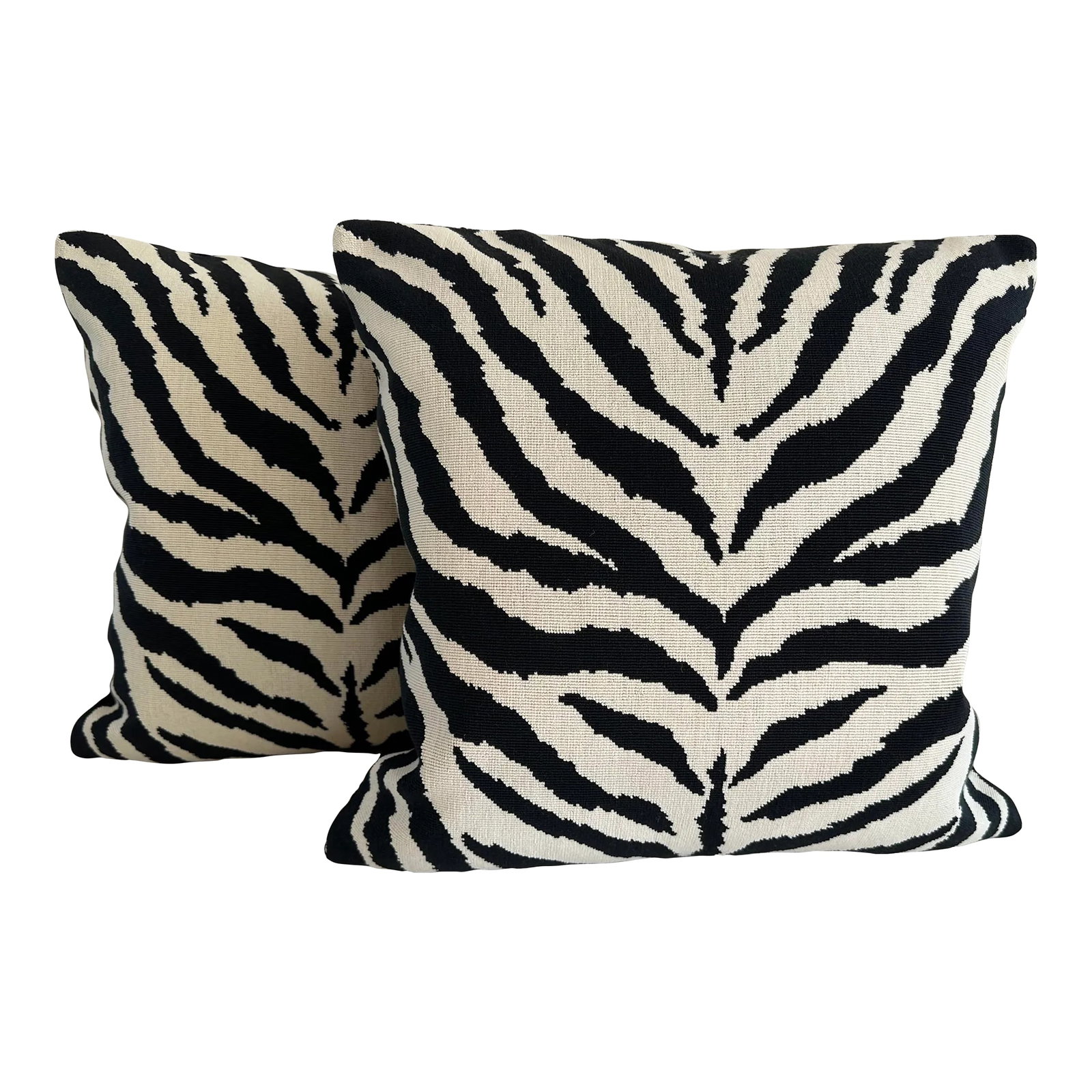 Traditional Pillows in Pierre Frey "Kilimandjaro" - a Pair: A beautiful set of 20" pillows in Pierre Frey "Kilimandjaro". Each pillow is backed in a corresponding chenille with invisible zipper and feather down insert. Condition: Imperfections: No