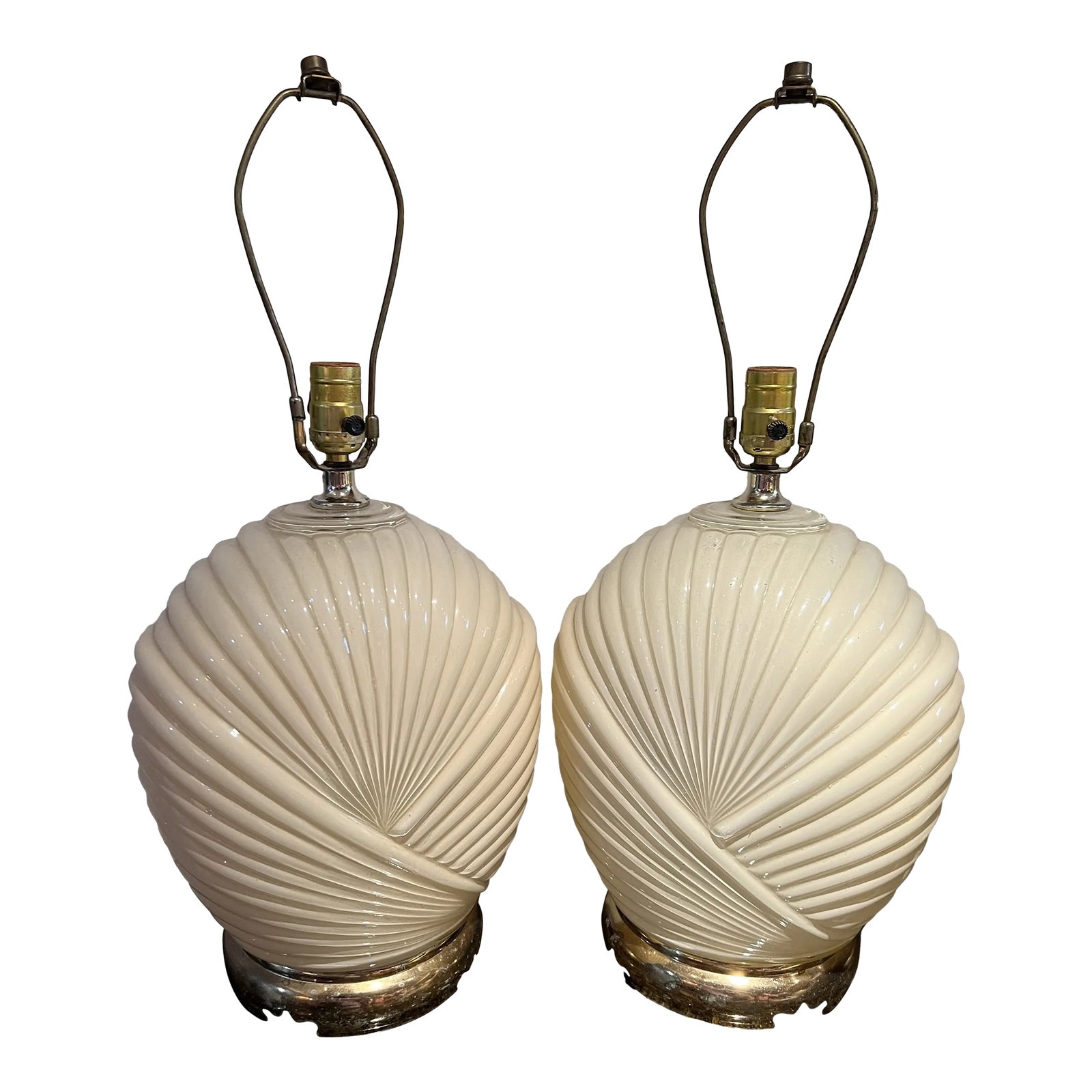 1980 Art Deco Shell Style Table Lamps - a Pair: 1980 Art Deco Shell Style Lamps - a Pair No lamp shade is included Condition: Alterations: Original Condition Unaltered Imperfections: Some Imperfections Condition Notes: Great vintage condition, plea