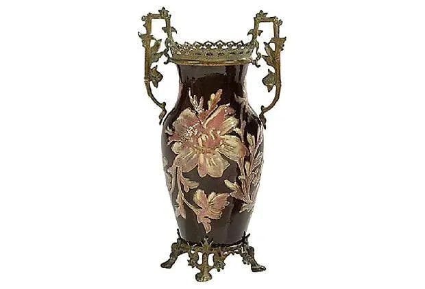 Antique French Art Nouveau Floral Majolica Vase - 2