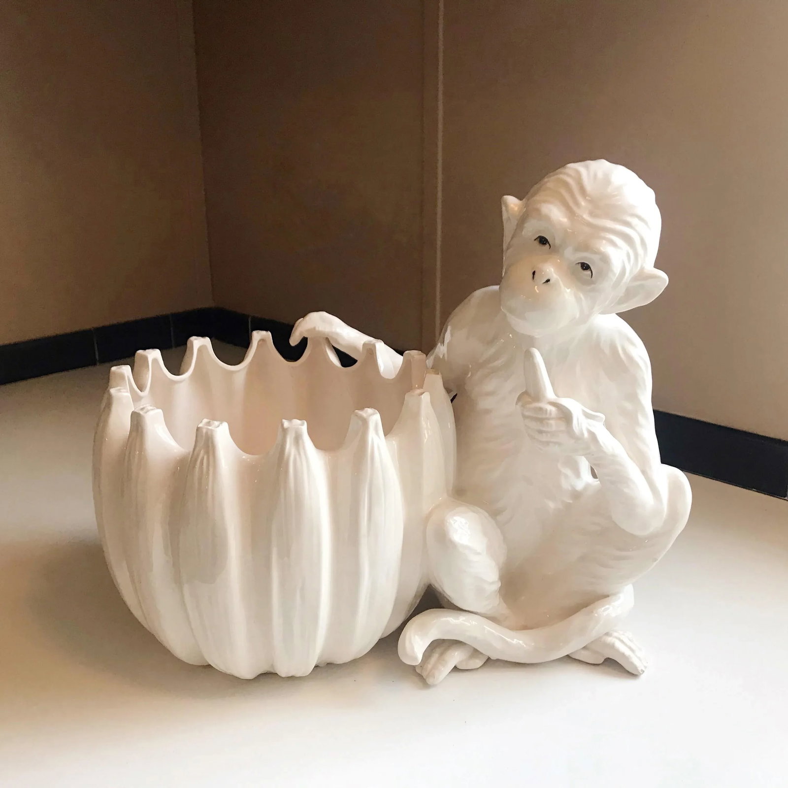 1980s Hollywood Regency Ceramic Monkey Cachepot/Planter - 11
