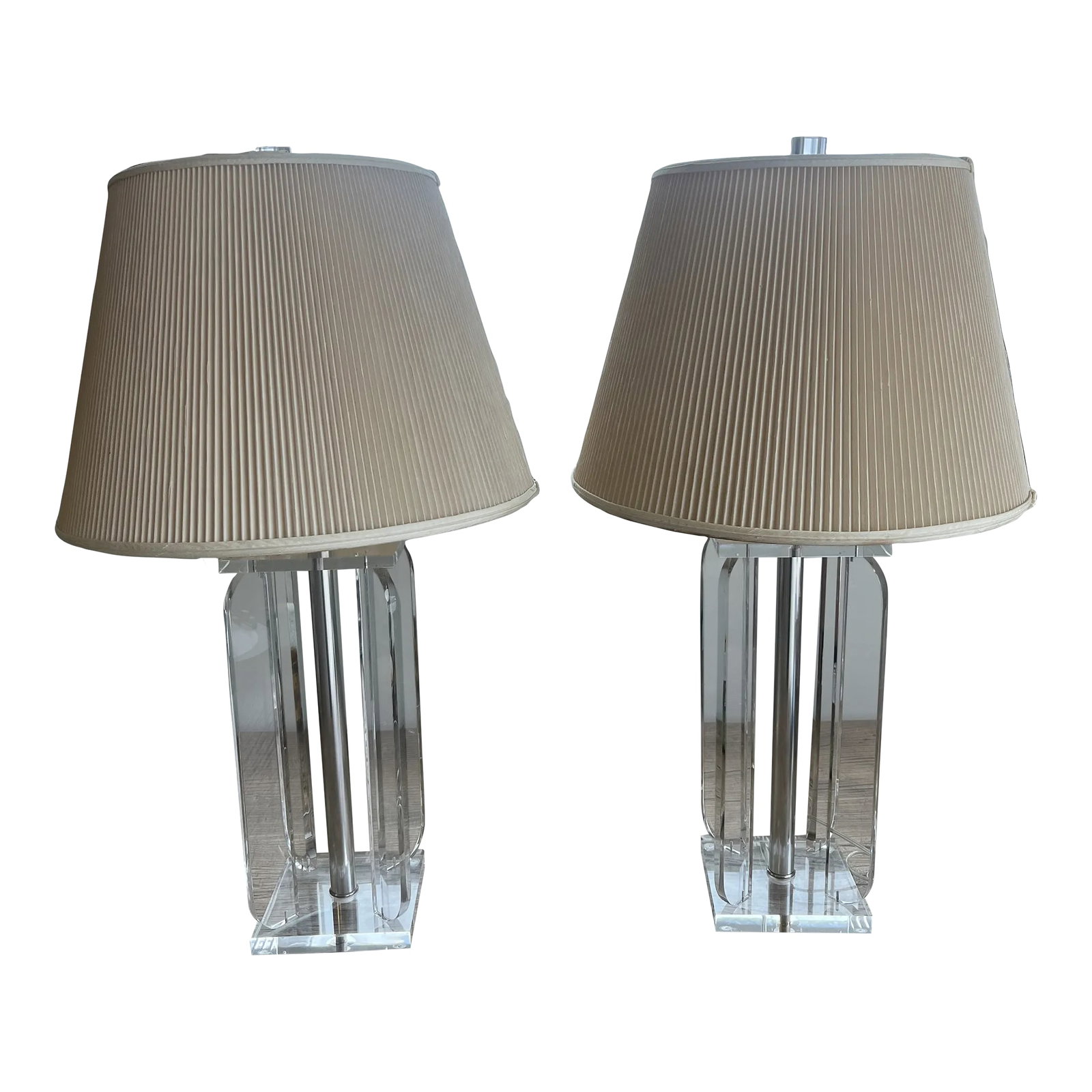 Vintage Pair Mid-Century Modern Frederick Cooper Lucite Square Table Lamps With Original Shades: Vintage Pair Mid-Century Modern Frederick Cooper Lucite Square Table Lamps With Original Shades Amazing Find Stunning Lucite Table Lamps Great Design With Original Stamped Frederick Cooper Lamp