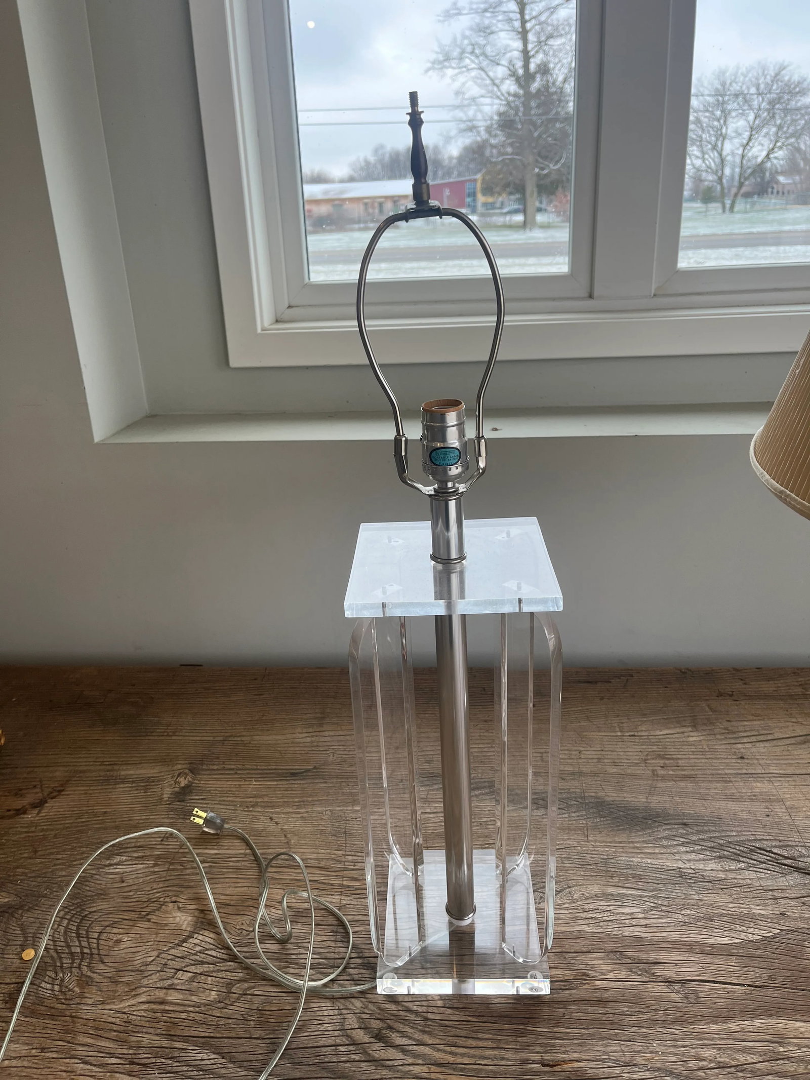Vintage Pair Mid-Century Modern Frederick Cooper Lucite Square Table Lamps With Original Shades - 2
