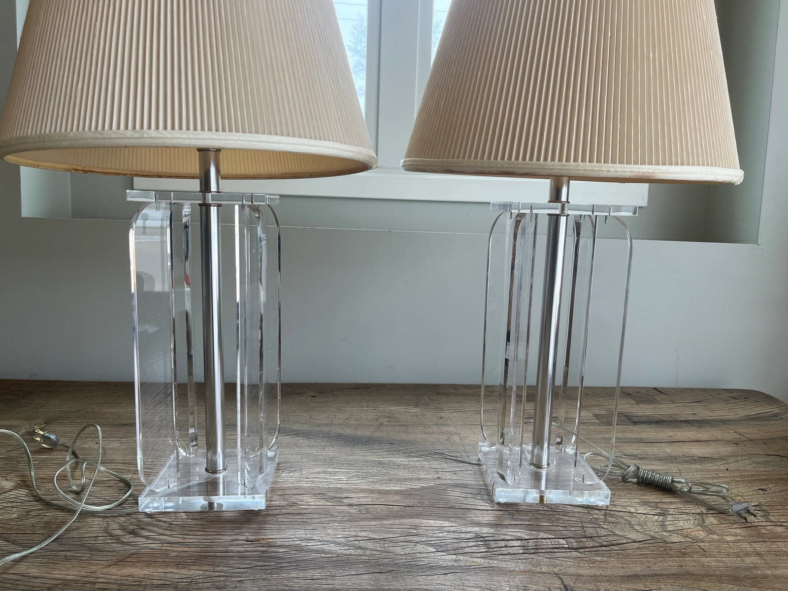 Vintage Pair Mid-Century Modern Frederick Cooper Lucite Square Table Lamps With Original Shades - 8