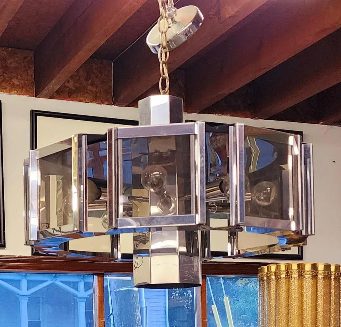 1960s Mid-Century Modern Chrome and Glass Fredrick Ramond Chandelier - 13