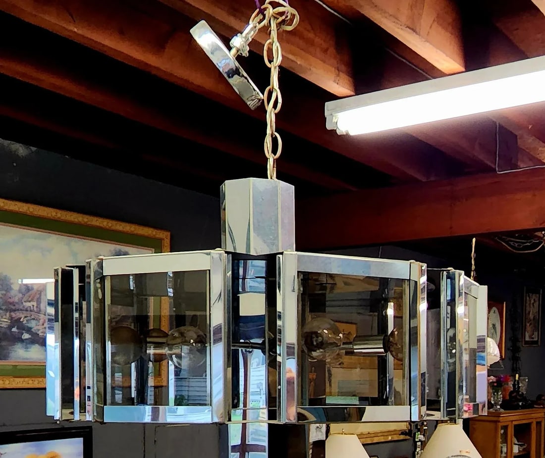1960s Mid-Century Modern Chrome and Glass Fredrick Ramond Chandelier - 2