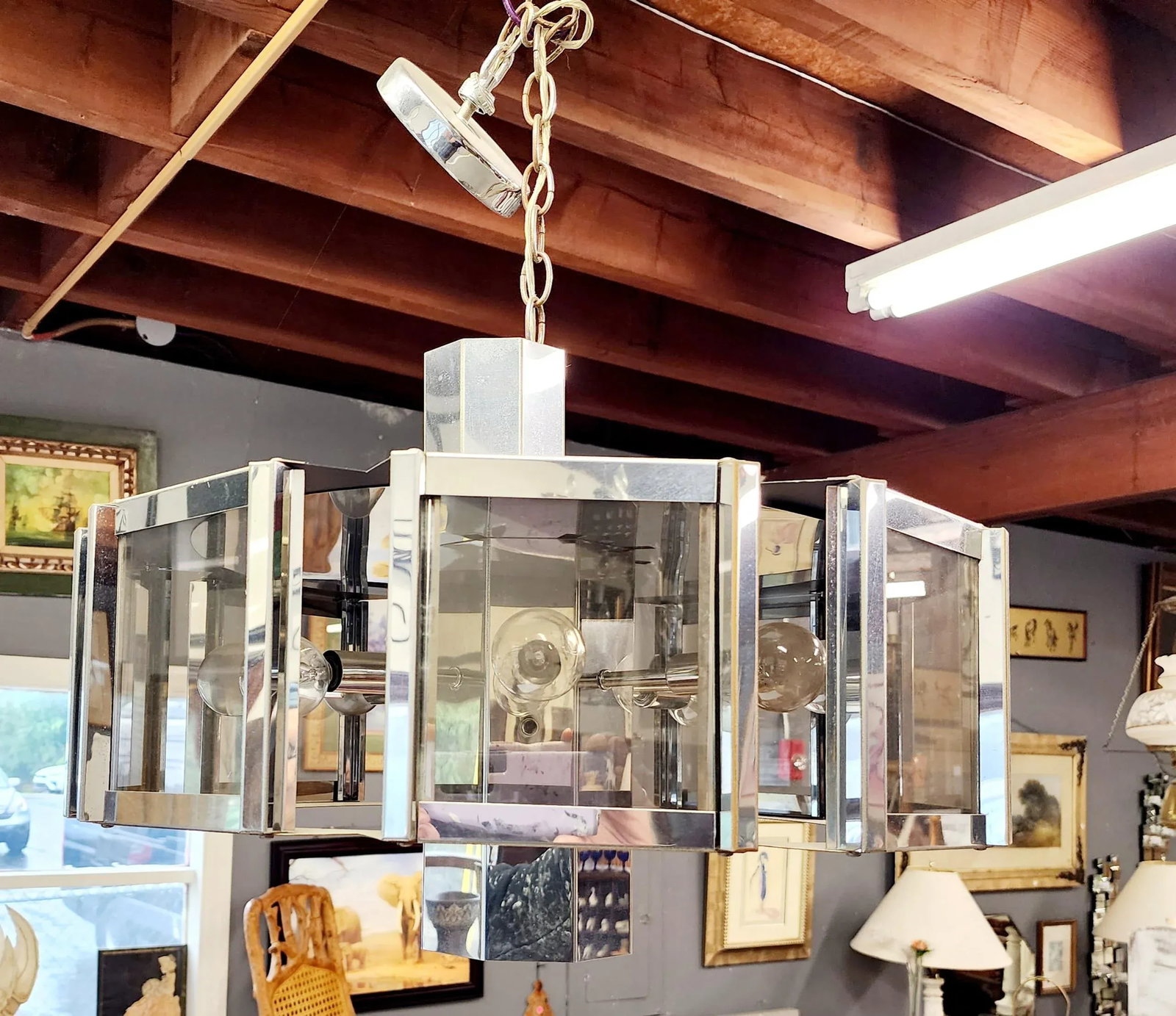 1960s Mid-Century Modern Chrome and Glass Fredrick Ramond Chandelier - 3