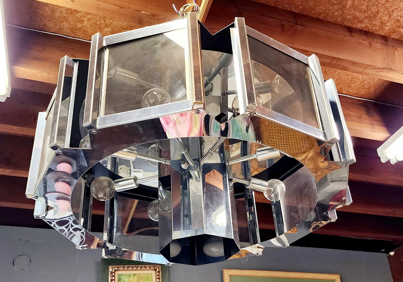 1960s Mid-Century Modern Chrome and Glass Fredrick Ramond Chandelier - 4