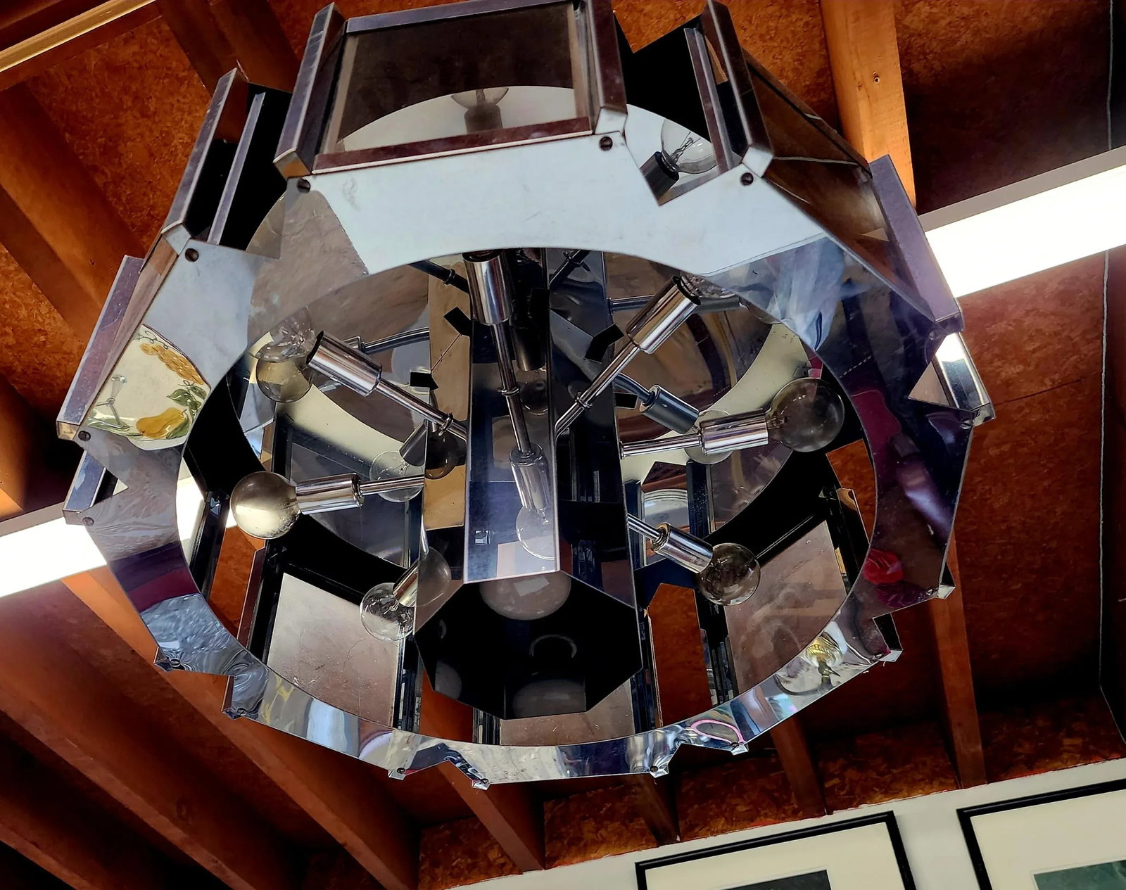 1960s Mid-Century Modern Chrome and Glass Fredrick Ramond Chandelier - 5