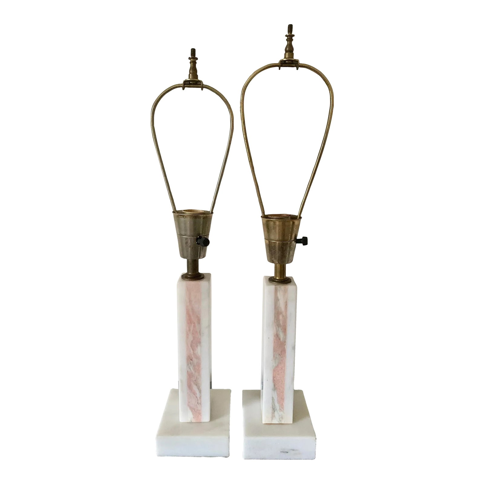 Pair of 1960s Mid-Century Minimalist Modern Table White Pink Lamps (1 of 9)