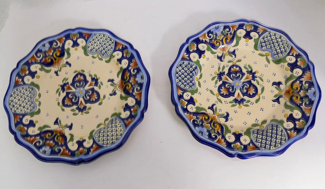 French Hand-Painted Faience Plates - A Pair - 2