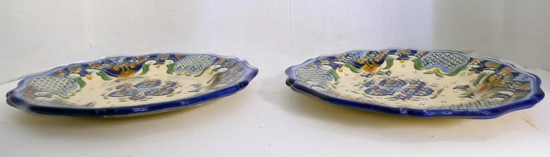 French Hand-Painted Faience Plates - A Pair - 3