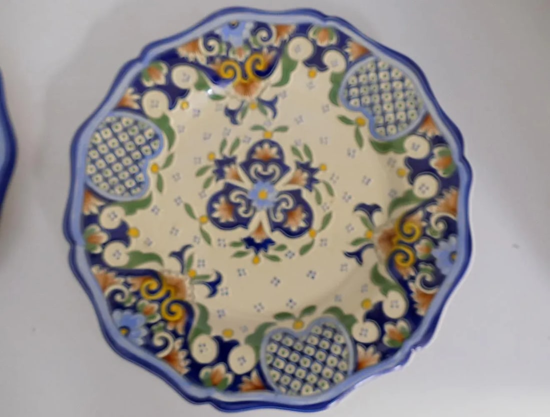 French Hand-Painted Faience Plates - A Pair - 4